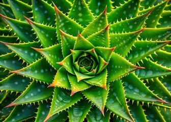 Aloe Vera Macro Photography: Top View of Star Cactus Succulent Plant