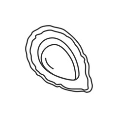 A black outline illustration of an oyster