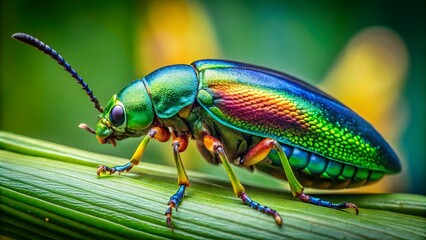 Naklejka premium Amazon Rainforest Insect Macro Photography - Vivid Green Jewel Beetle Closeup