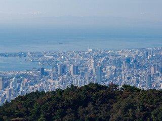 六甲山から神戸市街地とベイエリアの景観