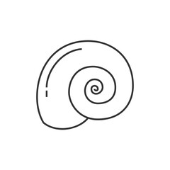A black outlined seashell The shell spirals inward with a small exclamation pointlike mark near the curve