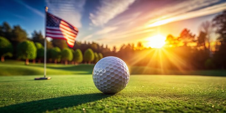 American Golf Ball on Putting Green - Patriotic Golf Image