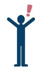 驚いた瞬間をイメージした感嘆符と立つ人物のピクトグラムイラスト
