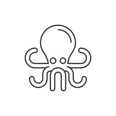 A blackline illustration of an octopus centered on a white background It has a round head two eyes and eight tentacles