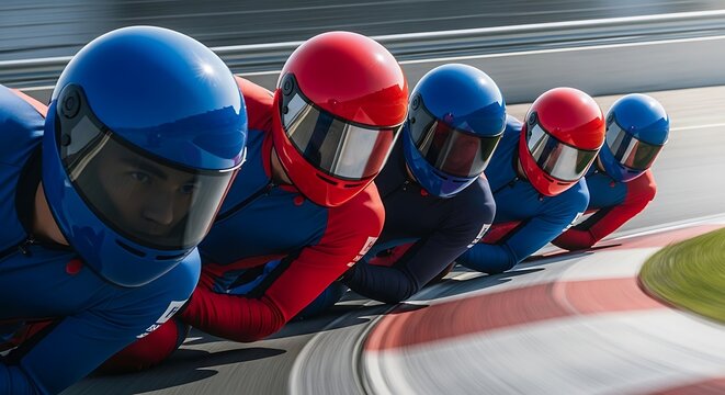 Professional bobsleigh team competing at high speed on a curved track adventure adrenaline