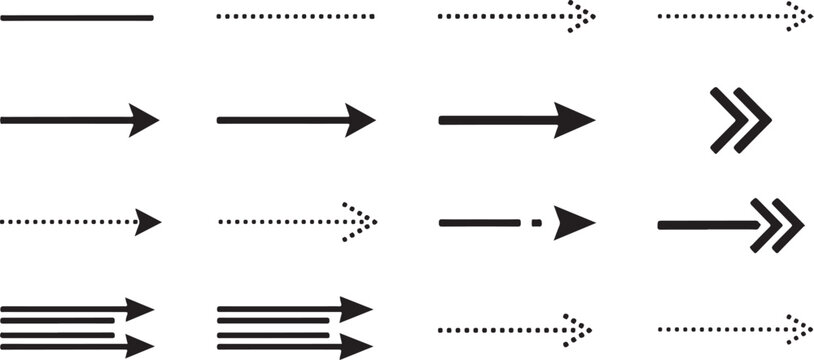 Straight and dashed line arrow icon set eps