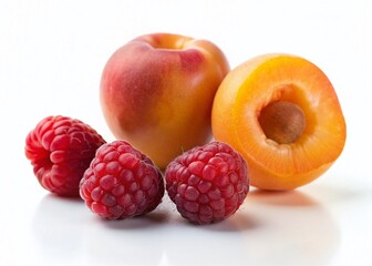 Apricot and Raspberry Silhouette: Sweet Summer Fruit Cutout on White