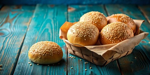 Appetizing Sesame Burger Buns in Paper Packaging - Panoramic Stock Photo