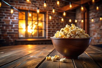Architectural Photography: Cozy Movie Night - Bowl of Popcorn on Rustic Wooden Table