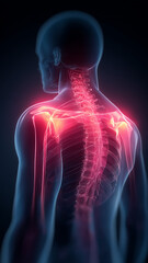 肩と背骨の広範囲な炎症を強調した3Dビジュアル