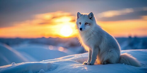 Arctic Fox in Snowy Landscape at Twilight - Wildlife Photography
