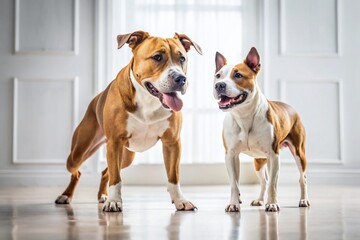 Argentinian Dog & Staffordshire Bull Terrier Playing on White Floor - Stock Photo