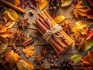 Aromatic Spice Blend: Aerial View of Cinnamon, Anise, and Nutmeg