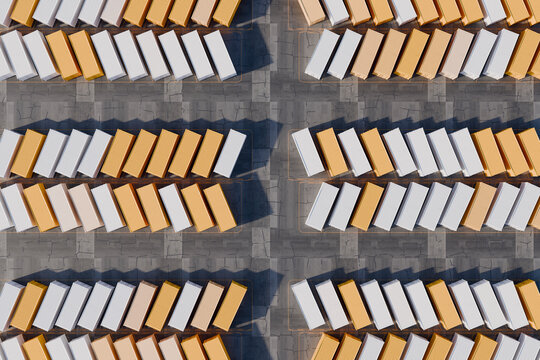 Aerial view of 3d cargo containers in a parking lot for logistics