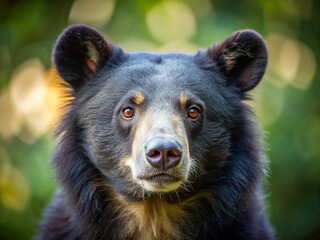 Asian Black Bear Portrait, Bokeh Background, Wildlife Photography