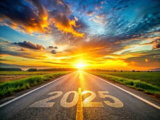 Asphalt Road Sunset 2025 New Year Resolution Goal Planning Banner