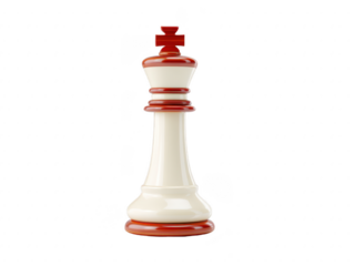 Chess king piece white and red isolated on transparent background glossy finish classic design symbol of strategy and leadership elegant and powerful vertical orientation