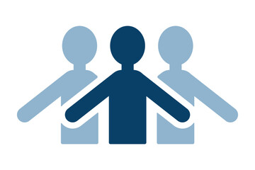 三人の人物が並んでいる上半身のピクトグラム、つながりや信頼を表すベクターイラスト