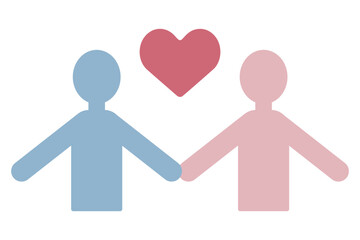 恋人や夫婦が寄り添いながら手を繋ぐ上半身のシンプルなピクトグラムイラスト