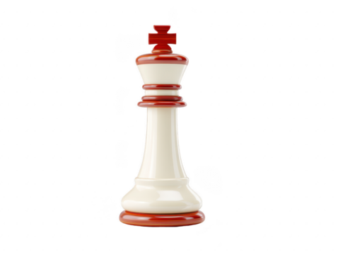 Chess king piece white and red isolated on transparent background glossy finish classic design symbol of strategy and leadership elegant and powerful vertical orientation