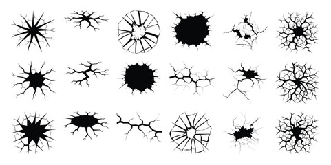 Collection of Black and White Cracked Ground and Broken Surface Graphics