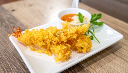 tempura shrimp prawn, japanese traditional cuisine made from deep fried shrimp Coated Bread Crumb. 