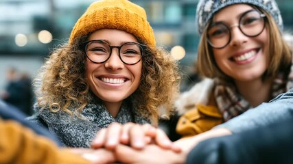 Friends volunteering at shelter, smiles and compassion, teamwork and empathy, helping others, social good, kindness and humanity, emotional satisfaction, unity and hope, with copy - Powered by Adobe