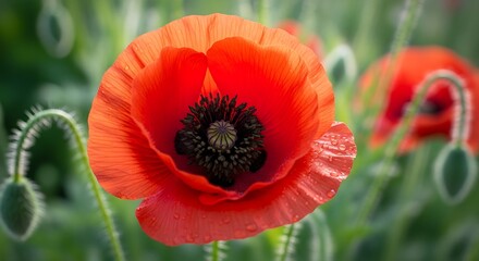 Vibrant Poppy Bloom: A Close-Up of Nature's Beauty and Delicate Details