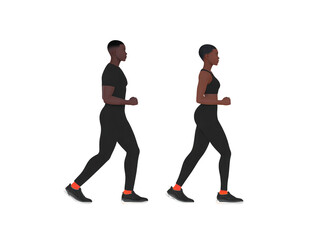 Walking exercise fitness healthy lifestyle African American man woman sportswear sneakers outdoor activity teamwork motivation together active wellness training couple athletic movement urban