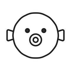 A circular white face with two black dots as eyes and a circle with a dot in the middle as a mouth Two rectanglelike shapes are on the sides