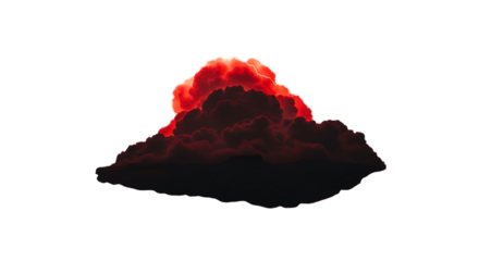 Dark ominous storm cloud with bright red sky and lightning strikes, cutout, PNG isolated on white or transparent background
