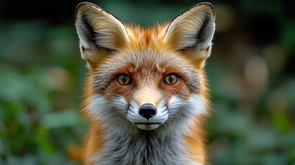 Fototapeta premium Close-up of red fox face vivid fur detail green grass softly