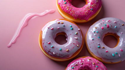 glazed donuts on pink background
