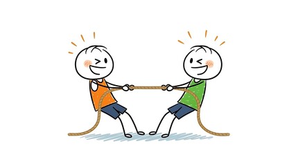 Tug of War - Two Stick Figures Competing in a Game.