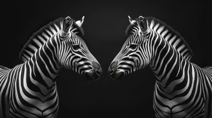 Naklejka premium Two zebras standing side by side facing opposite directions
