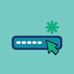 Entering Password with Mouse Pointer on Password Box and Asterisk Security Symbol Conceptual Design Element