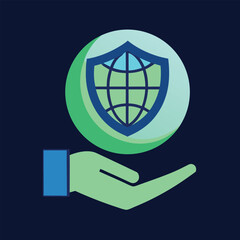 Global Security and Protection Concept with Earth Globe in Shield on Hand for Insurance Illustration