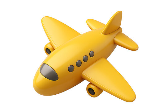 Yellow 3D Cartoon Airplane Flying Isolated on White Background Keywords: airplane, aircraft, yellow, 3d, cartoon, toy, isolated, white background, travel