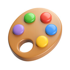 3D Artist Paint Palette with Five Colorful Paint Dots on White Background artist palette art supplies