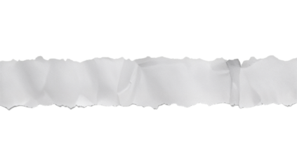 Horizontal torn paper strip with crumpled texture, isolated on a white background, suitable for overlay or design elements