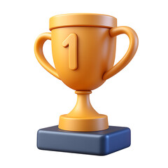 3D Golden Trophy With Number One On Blue Base Isolated On White Keywords: trophy, award, winner, first place, number one, champion, victory, success