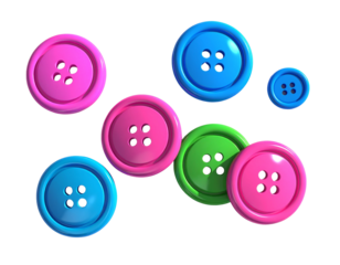 Scattered Colorful Glossy Buttons in Random Layout, Top-Down View, Isolated on White Background