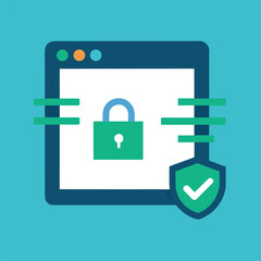 Secure web browser window with padlock and checkmark ensuring internet security and data protection online safety and encrypted connection