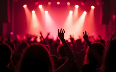 Fans at live rock music concert cheering. High quality