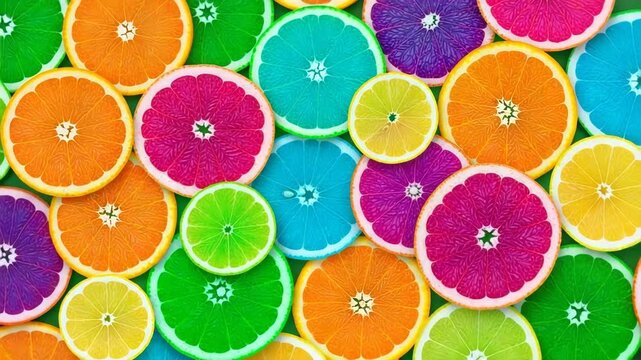 Vibrant citrus fruit slices arranged in a colorful pattern