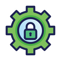 Security mechanism illustration with padlock inside gear symbolizing cybersecurity and data protection for internet safety and digital defense of confidential information