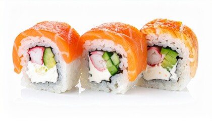 uramaki sushi with tempura crab claw isolated on white background 