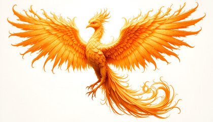 Fototapeta premium Majestic phoenix with outstretched wings isolated on white background artwork