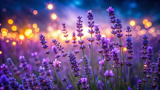 Blooming Lavender Flowers in Czech Republic Summer Night Photography