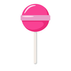 Round Pink Lollipop Vector Flat Illustration